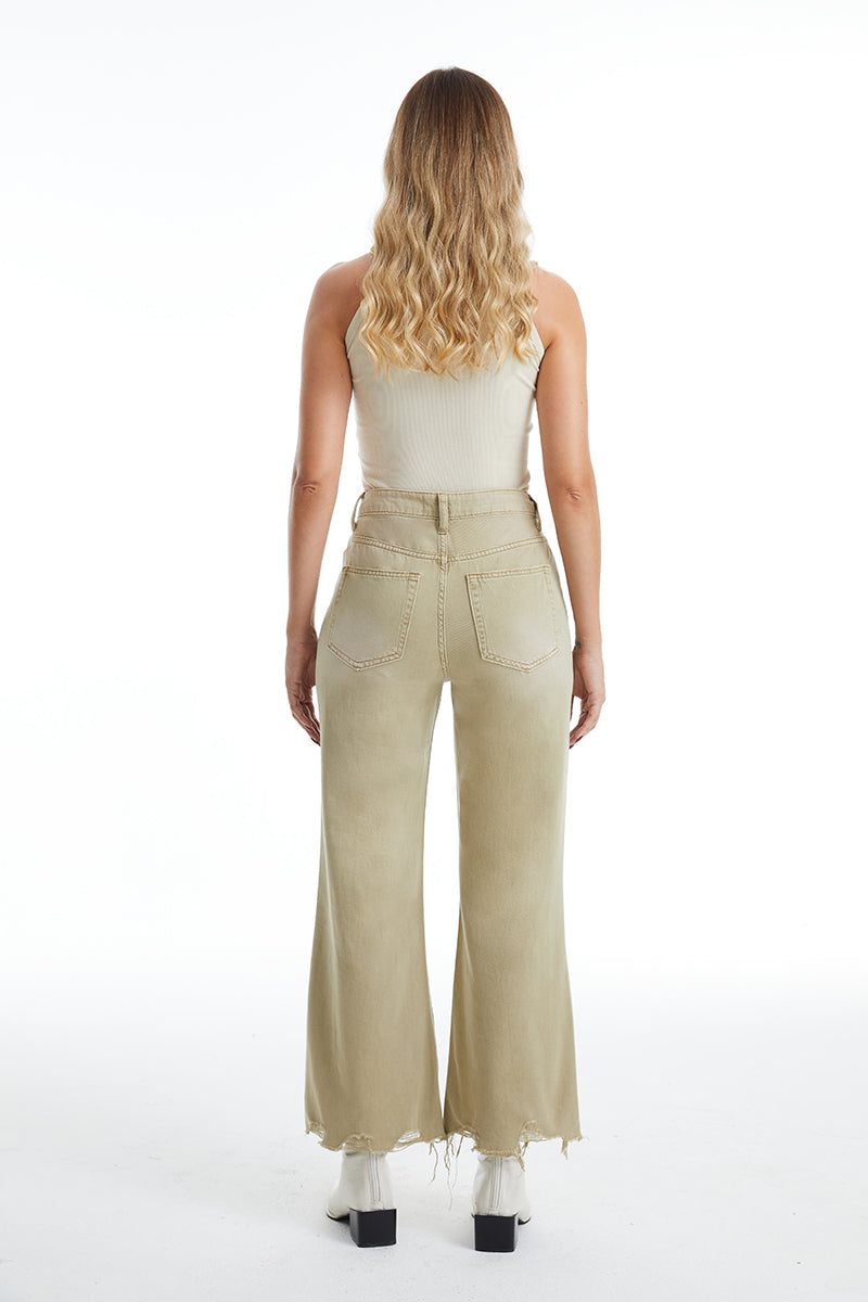 HIGH RISE VINTAGE CROP FLARE BYF1103 KHAKI