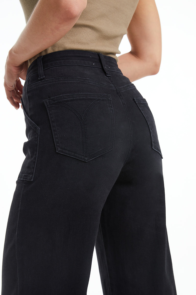 UTILITY PATCH POCKET WIDE LEG JEANS BYW8103BK