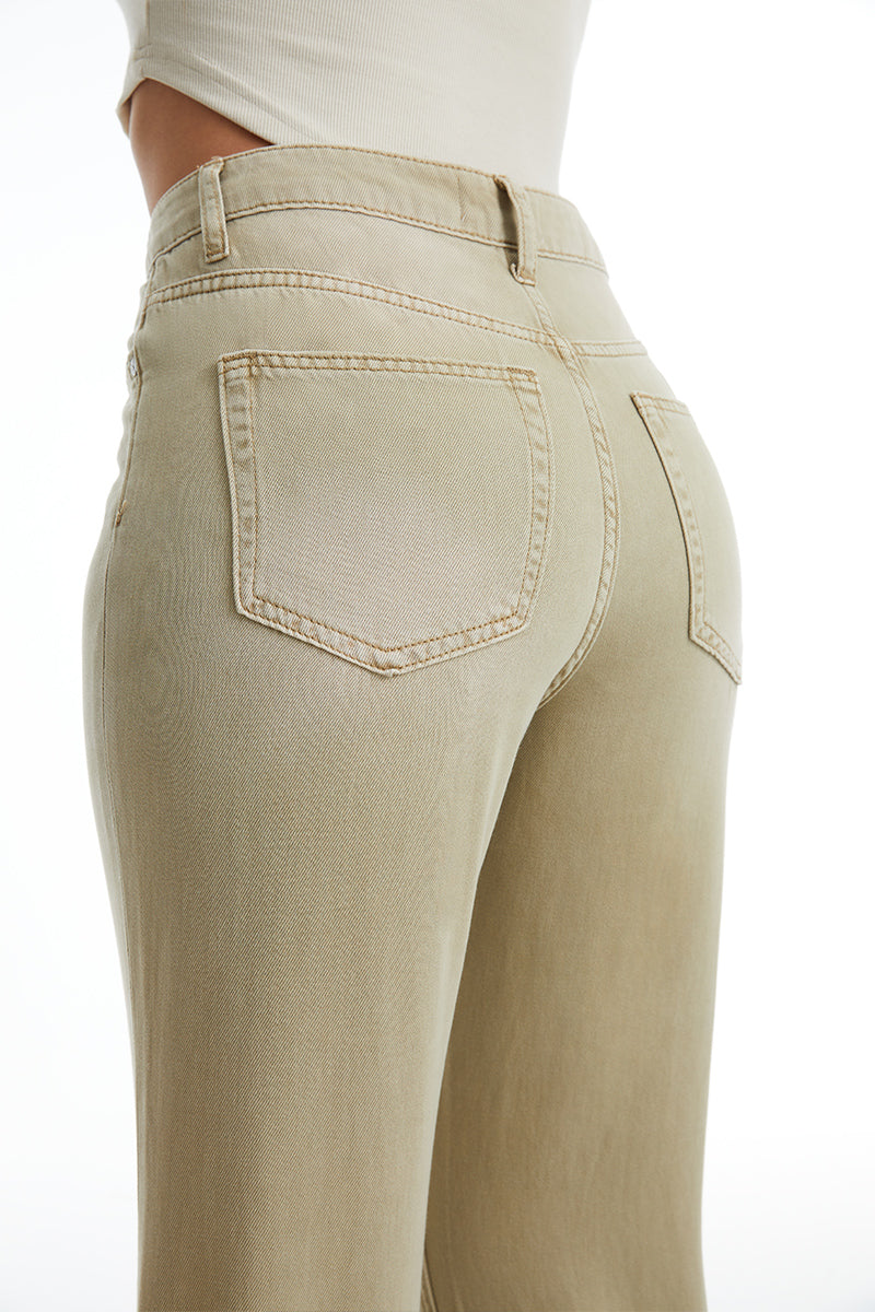 HIGH RISE VINTAGE CROP FLARE BYF1103 KHAKI