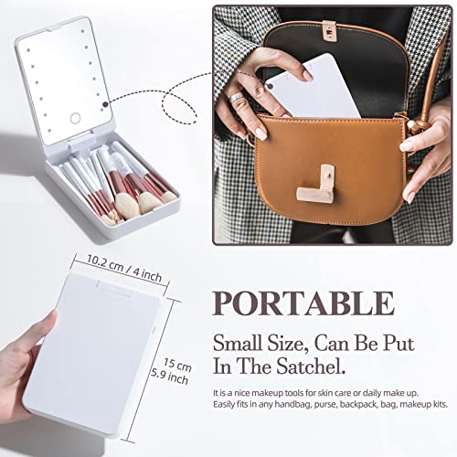 BS-MALL Travel Makeup Brushes Set Foundation Powder Concealers Eye Shadows Makeup Travel Set with LED Mirror Case 14 PCS Makeup Brushes White