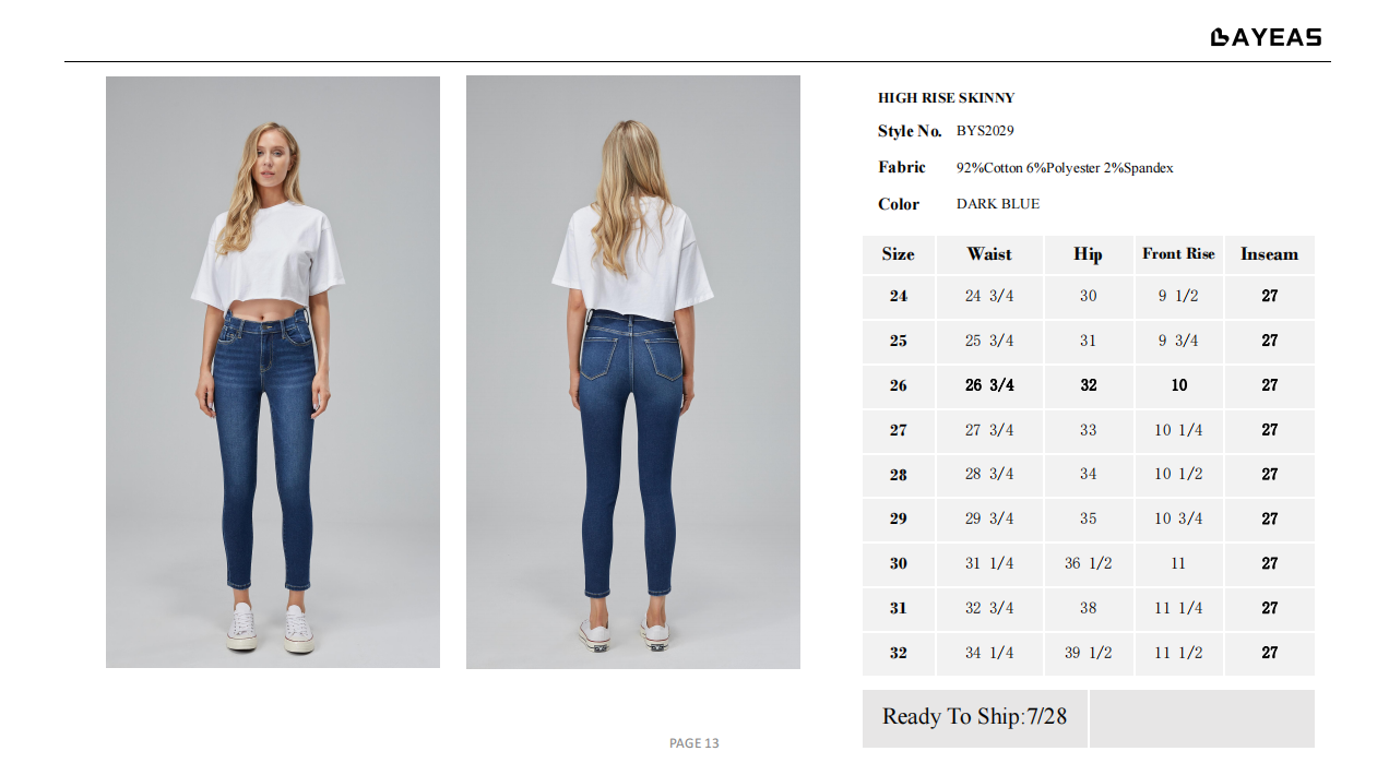 MID RISE SKINNY JEANS BYS2029D