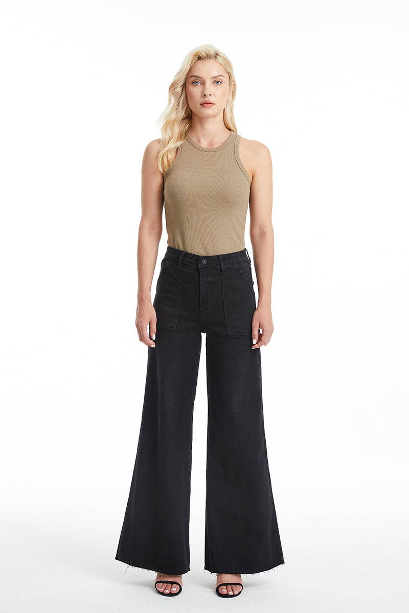UTILITY PATCH POCKET WIDE LEG JEANS BYW8103BK