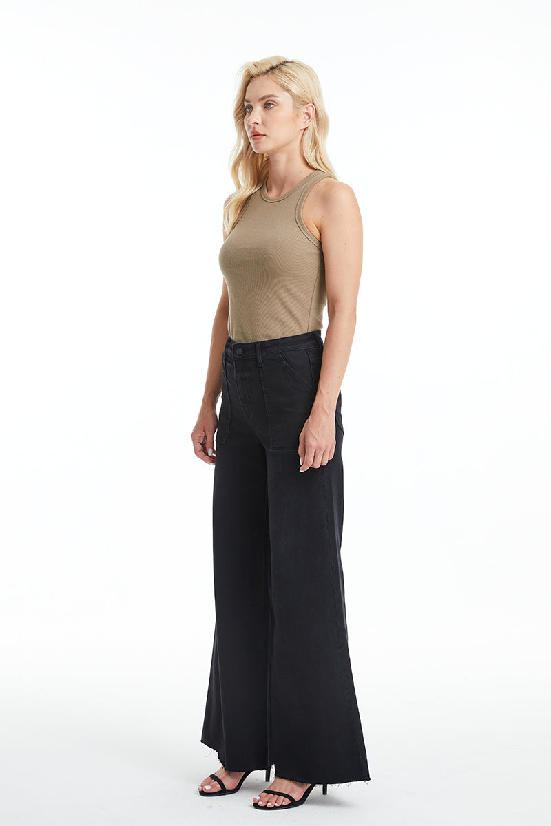 UTILITY PATCH POCKET WIDE LEG JEANS BYW8103BK