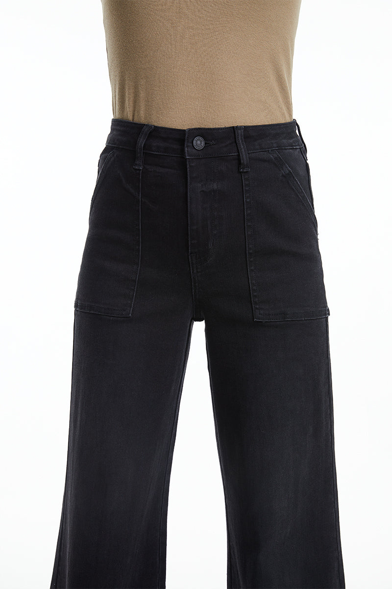 UTILITY PATCH POCKET WIDE LEG JEANS BYW8103BK