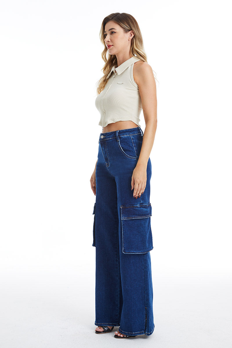 HIGH RISE WIDE LEG FLARE JEANS BYW8105 DB