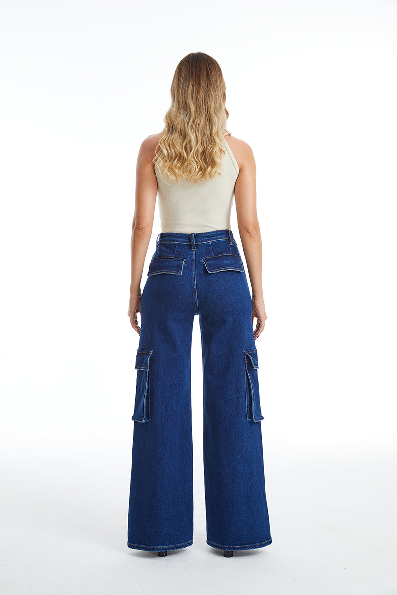 HIGH RISE WIDE LEG FLARE JEANS BYW8105 DB