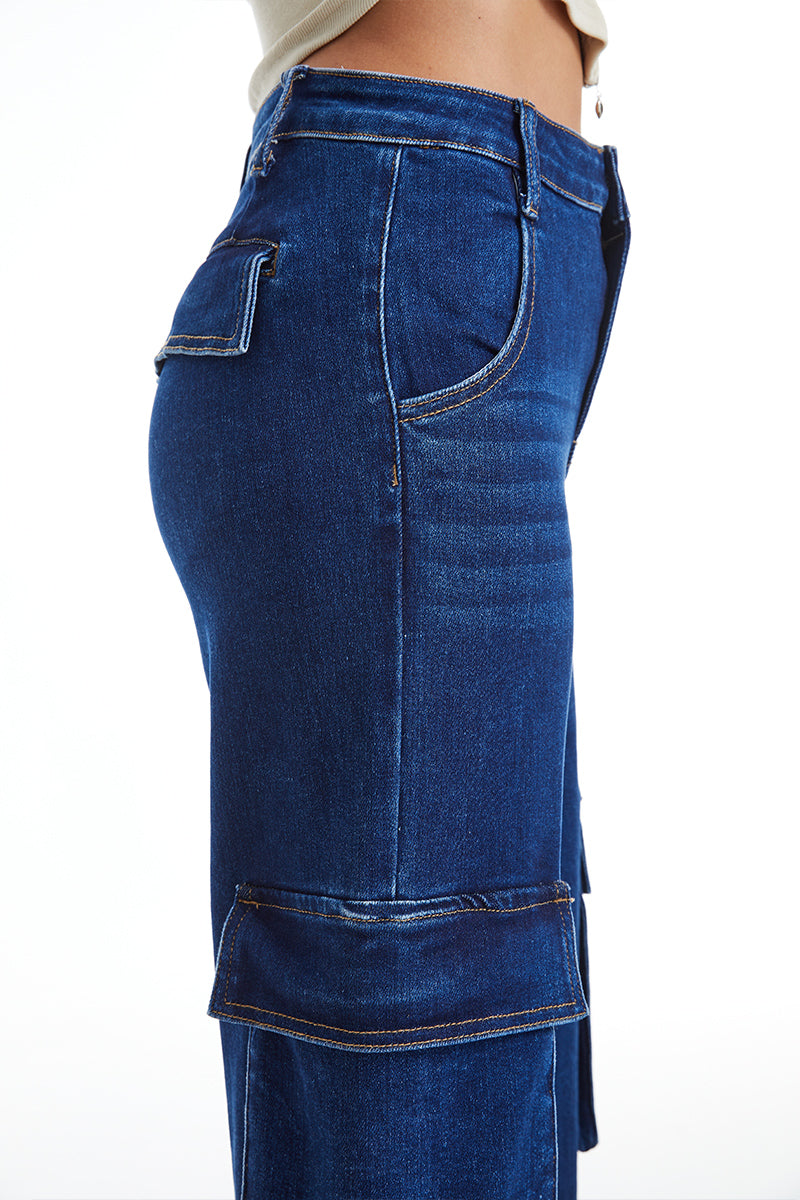 HIGH RISE WIDE LEG FLARE JEANS BYW8105 DB