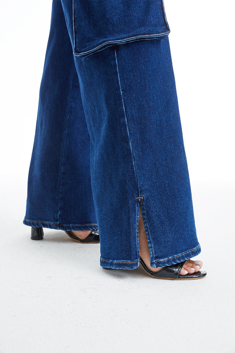 HIGH RISE WIDE LEG FLARE JEANS BYW8105 DB