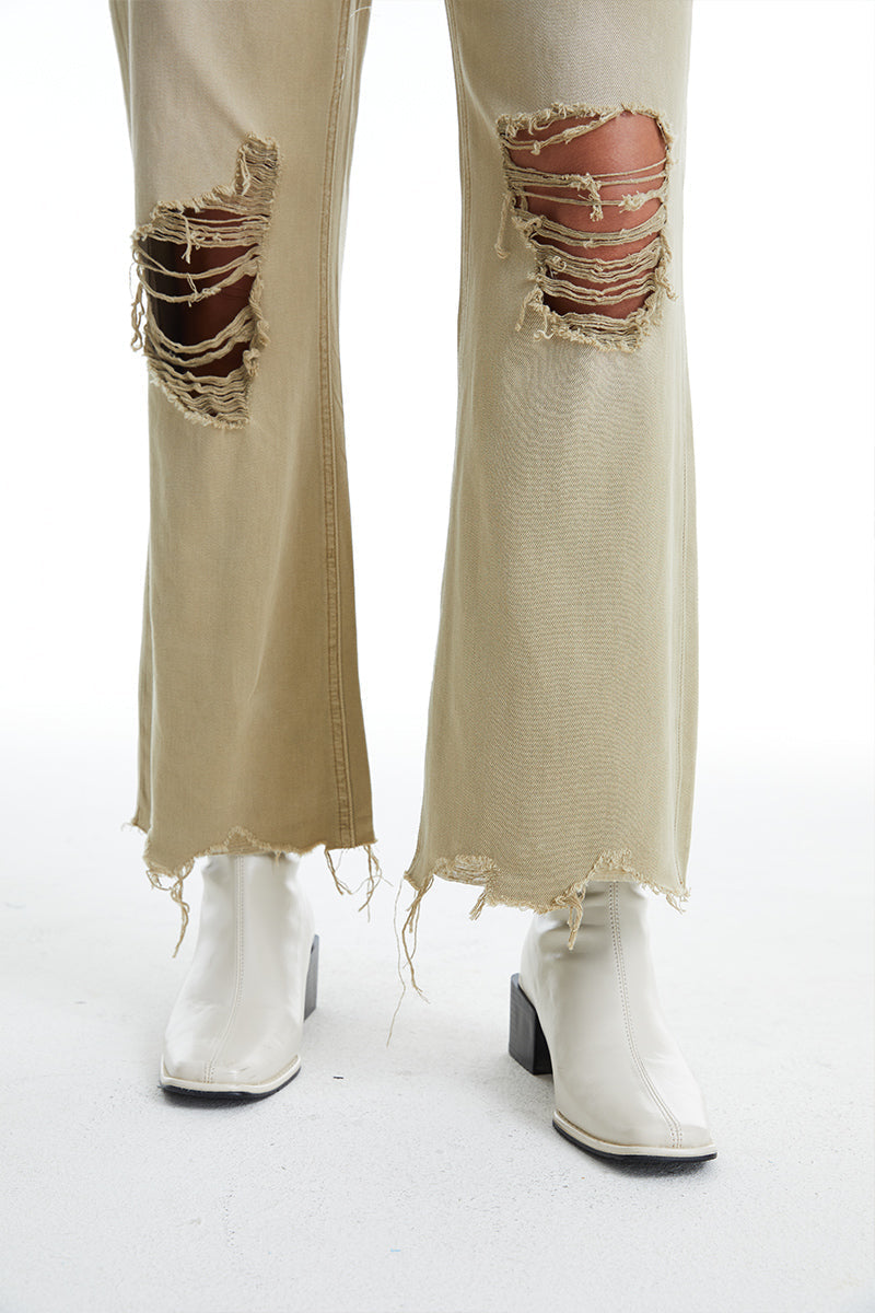 HIGH RISE VINTAGE CROP FLARE BYF1103 KHAKI