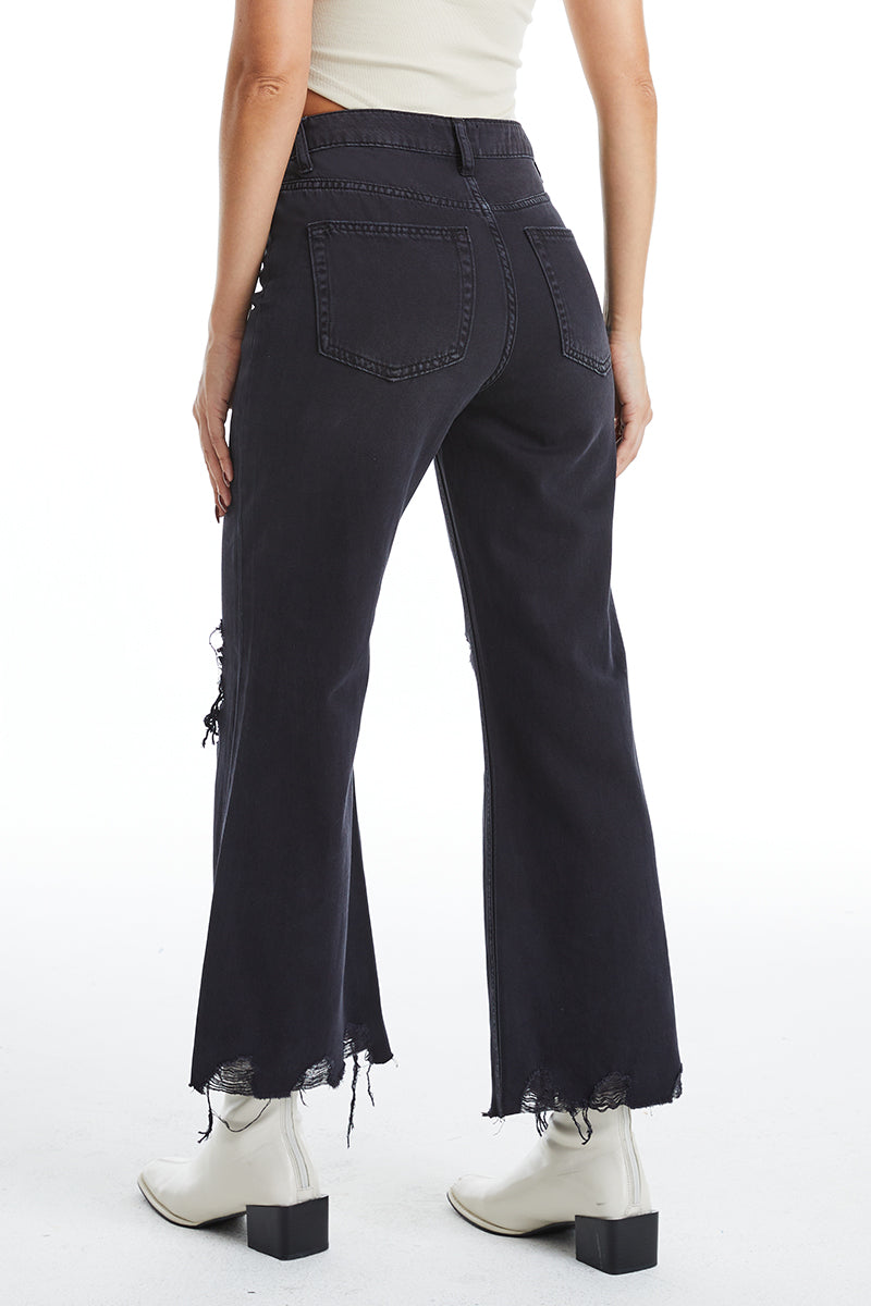 HIGH RISE VINTAGE CROP FLARE JEANS BYF1103 BLACK