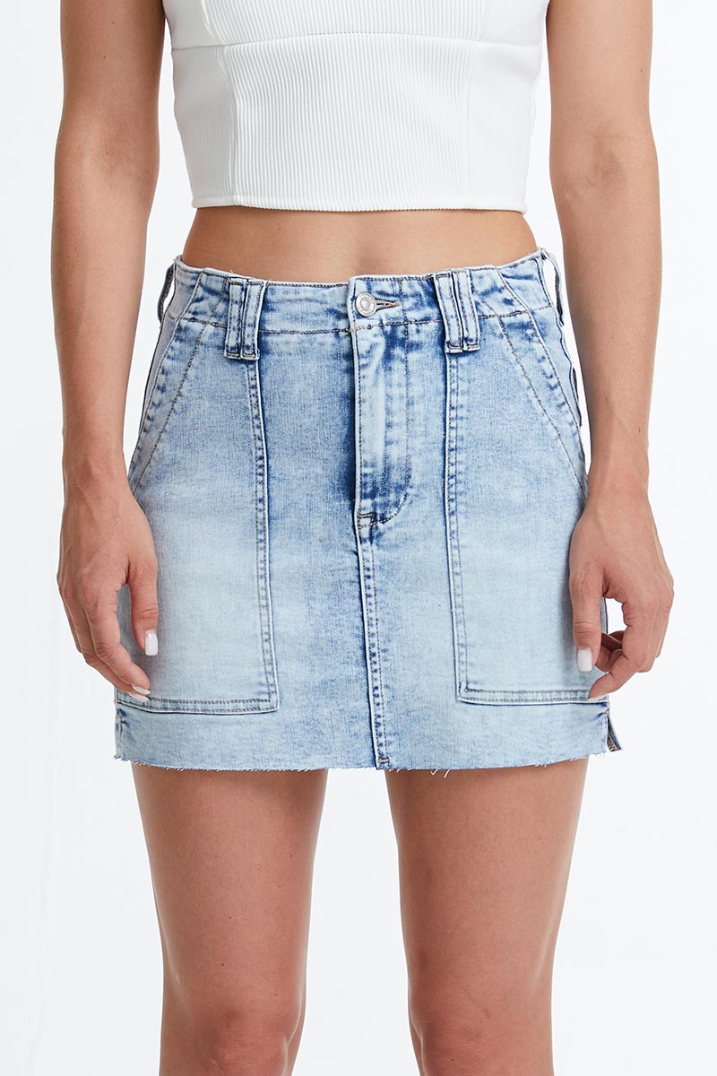 SHORT DENIM SKIRT WITH POCKETS BYK7021 MB