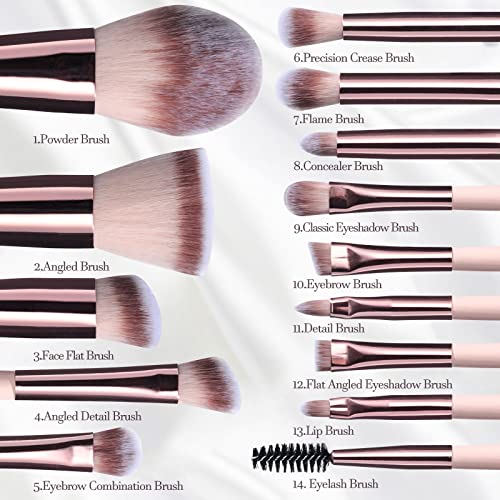 BS-MALL Travel Makeup Brushes Set Foundation Powder Concealers Eye Shadows Makeup Travel Set with LED Mirror Case 14 PCS Makeup Brushes White