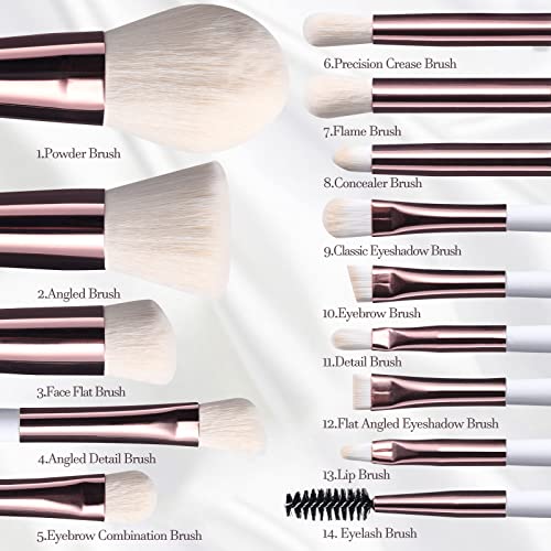 BS-MALL Travel Makeup Brushes Set Foundation Powder Concealers Eye Shadows Makeup Travel Set with LED Mirror Case 14 PCS Makeup Brushes White