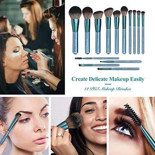 BS-MALL Makeup Brushes Premium Synthetic Foundation Powder Concealers Eye Shadows Makeup 14 Pcs Brush Set, Coffee Brown Color