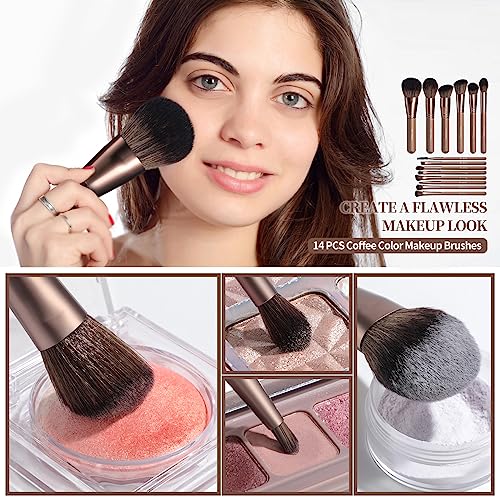 BS-MALL Makeup Brush Set 14Pcs Premium Synthetic Professional Makeup Brushes Foundation Powder Blending Concealer Eye shadows Blush Makeup Brush Kit Deep Starry Blue