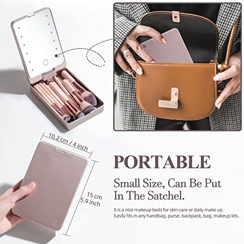 BS-MALL Travel Makeup Brushes Set Foundation Powder Concealers Eye Shadows Makeup Travel Set with LED Mirror Case 14 PCS Makeup Brushes White