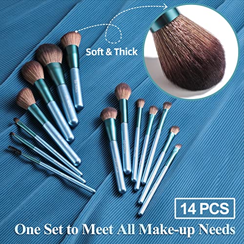 BS-MALL Makeup Brush Set 14Pcs Premium Synthetic Professional Makeup Brushes Foundation Powder Blending Concealer Eye shadows Blush Makeup Brush Kit Deep Starry Blue