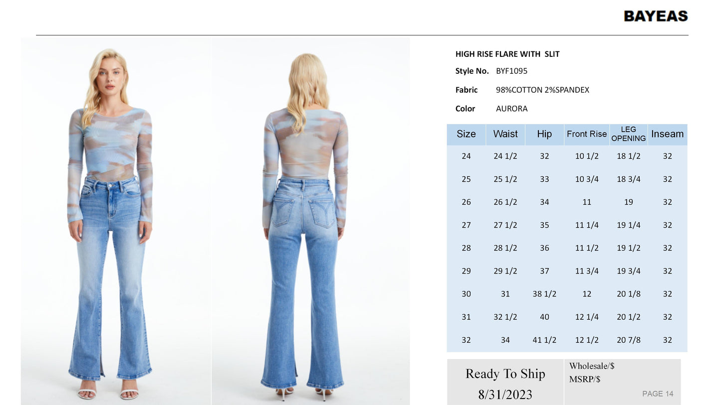 HIGH RISE FLARE JEANS WITH SLIT BYF1095 AURORA