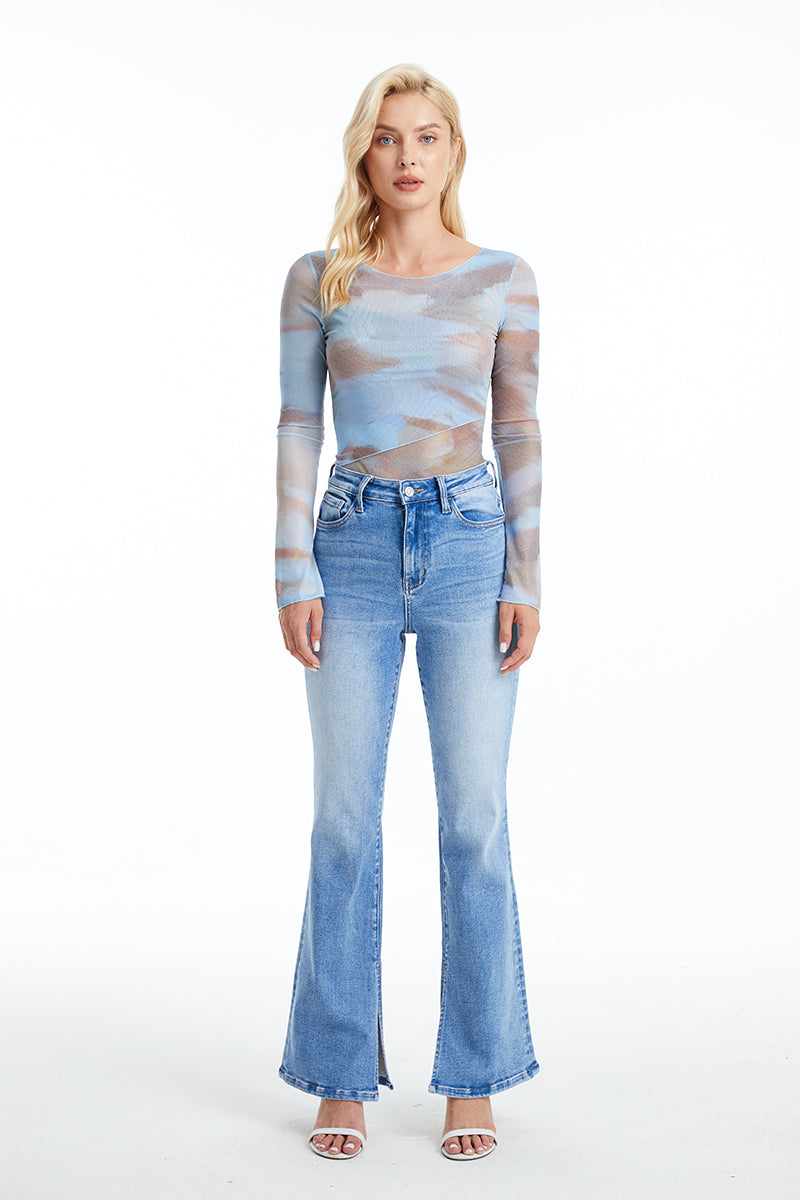 HIGH RISE FLARE JEANS WITH SLIT BYF1095 AURORA