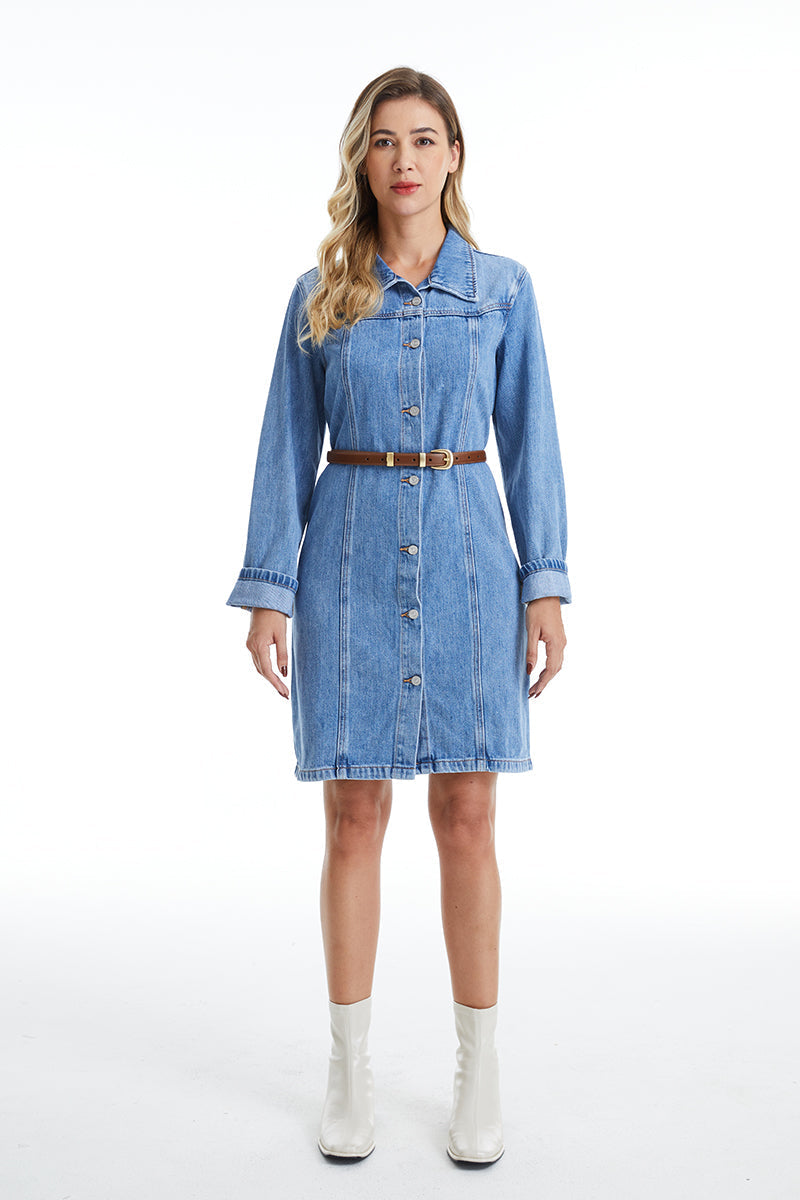 DENIM MINI DRESS WITH LONG SLEEVES BYJ9017