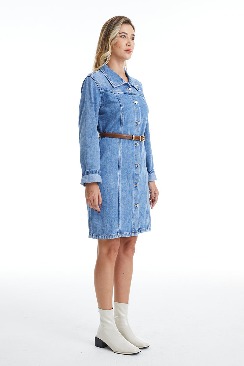 DENIM MINI DRESS WITH LONG SLEEVES BYJ9017