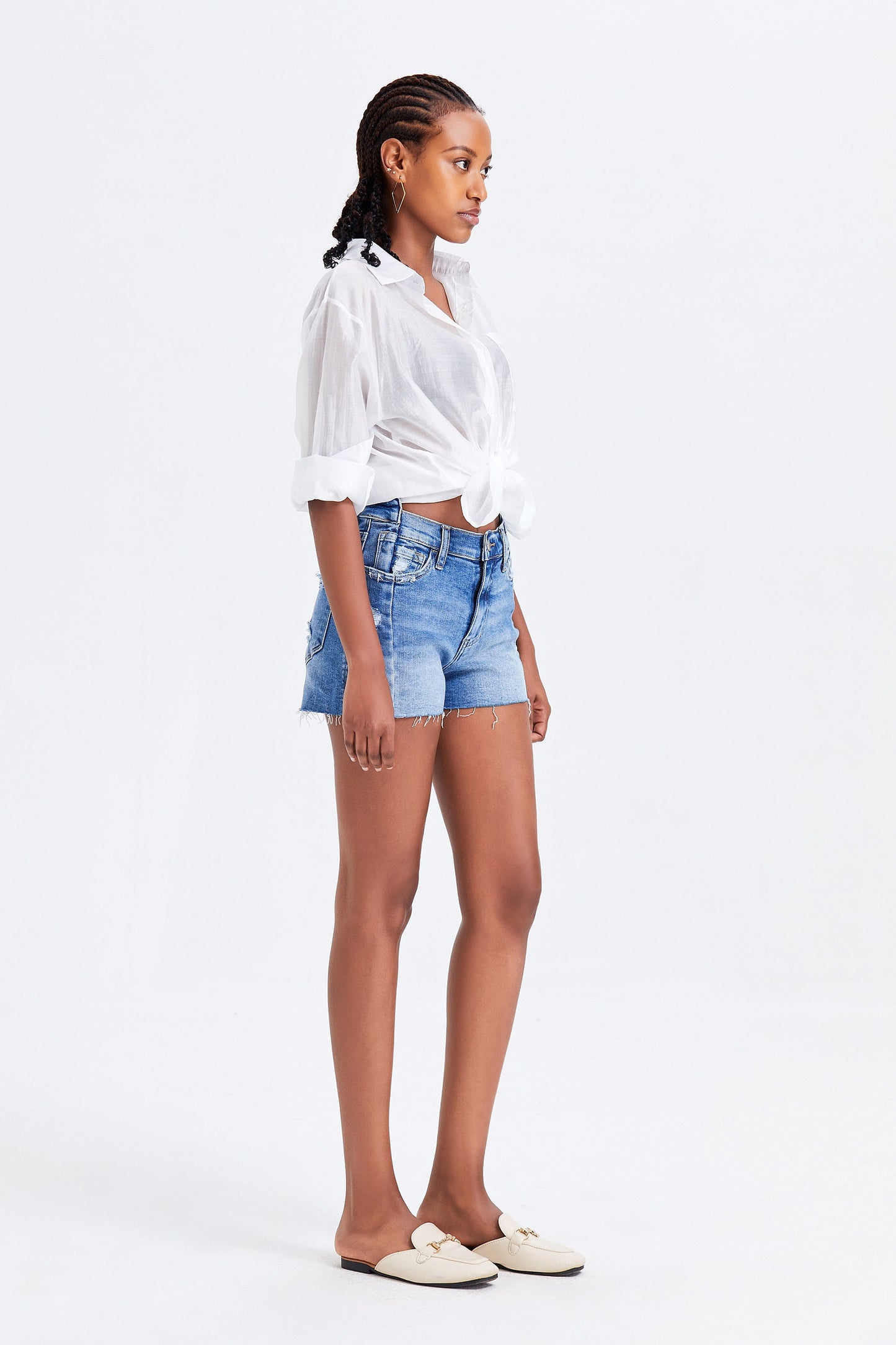 HIGH RISE DENIM SHORTS BYH6010