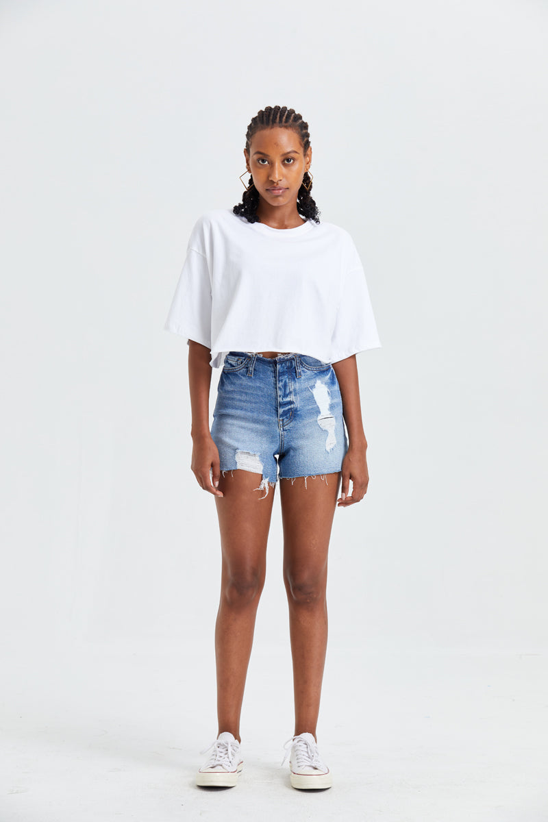 HIGH RISE DENIM SHORTS BYH6004