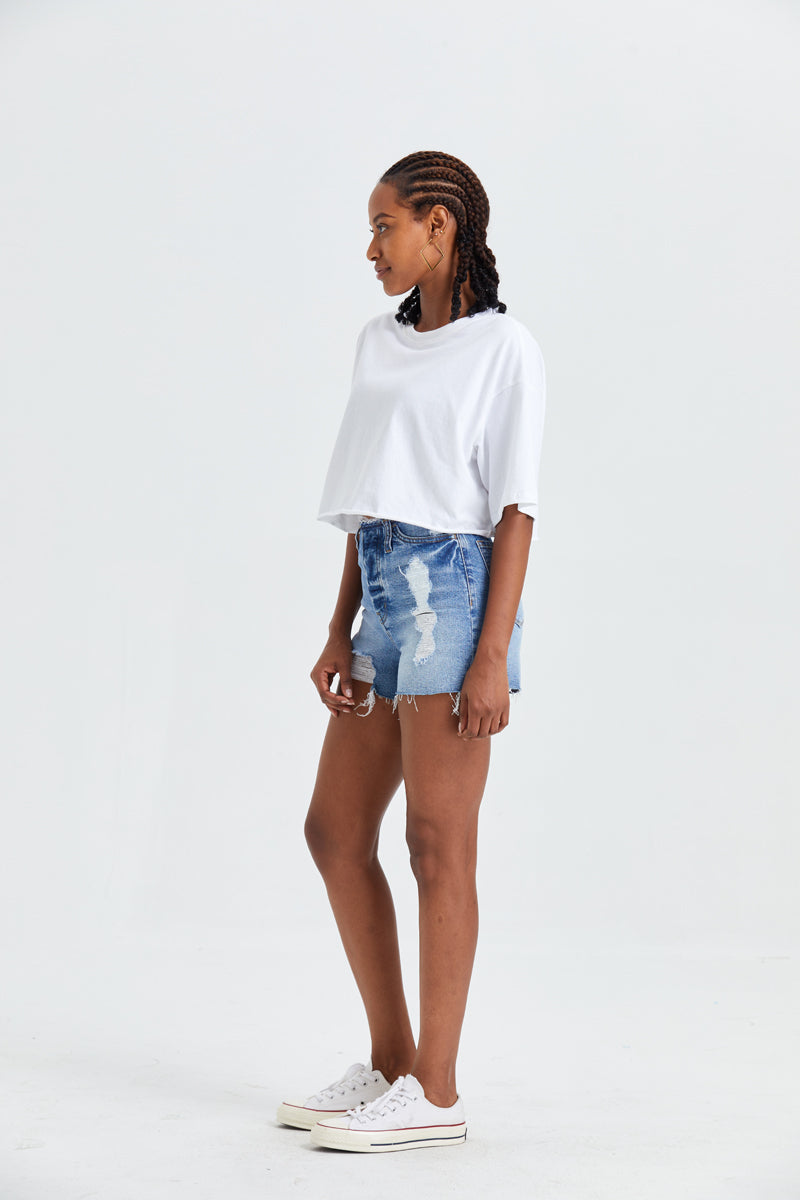HIGH RISE DENIM SHORTS BYH6004
