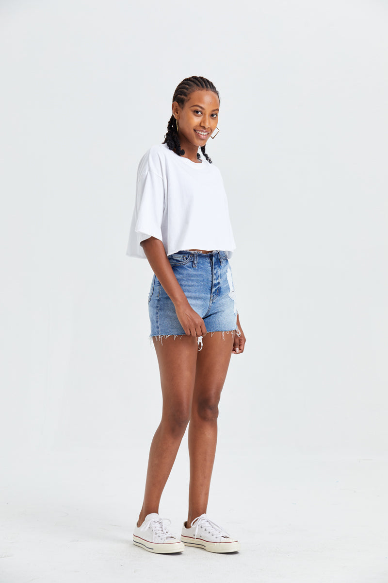HIGH RISE DENIM SHORTS BYH6004