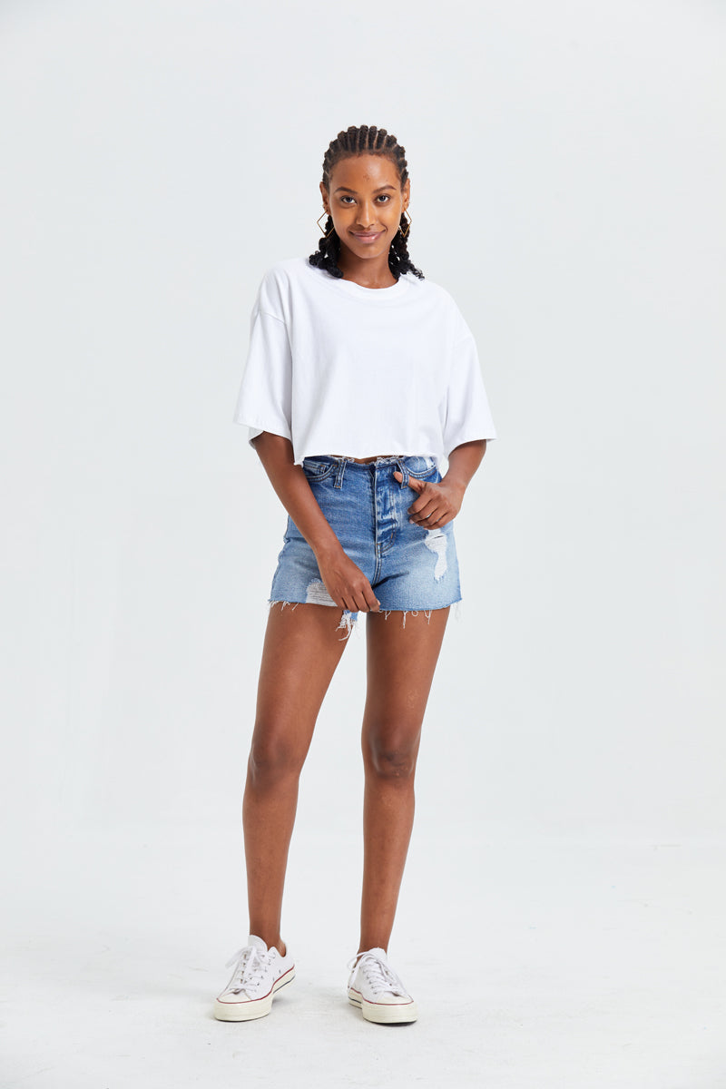 HIGH RISE DENIM SHORTS BYH6004