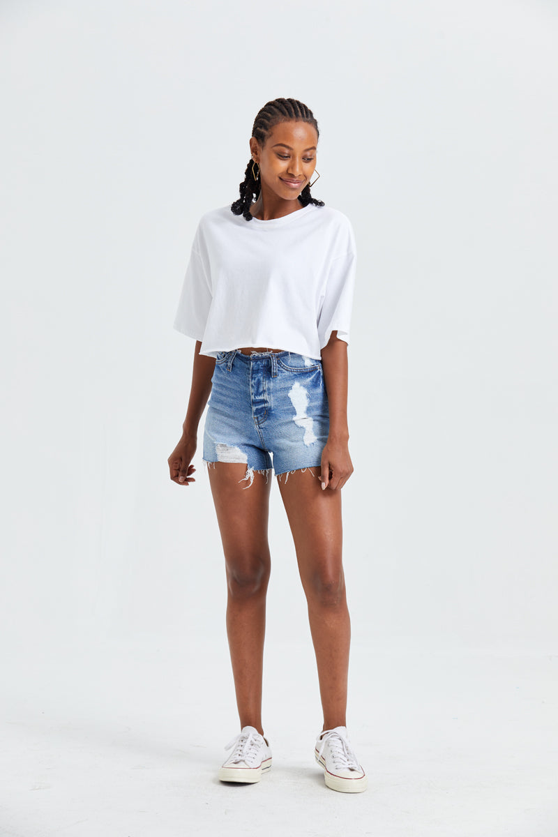 HIGH RISE DENIM SHORTS BYH6004
