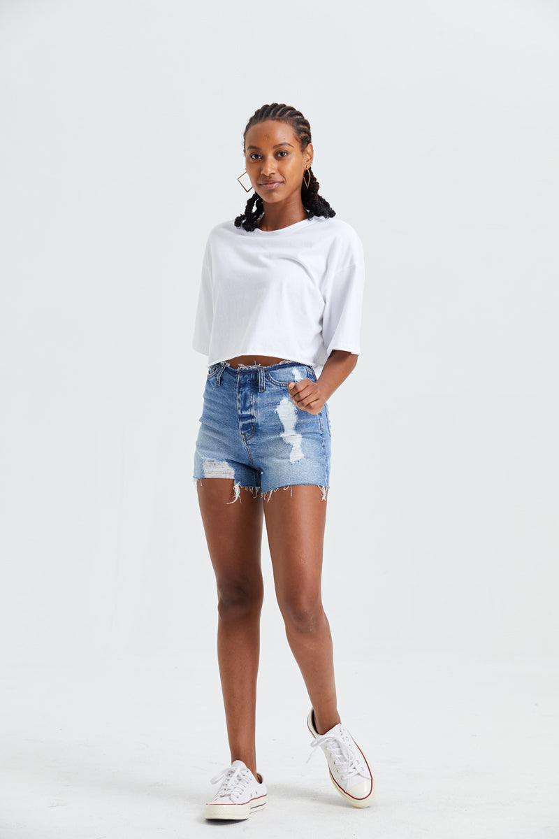HIGH RISE DENIM SHORTS BYH6004