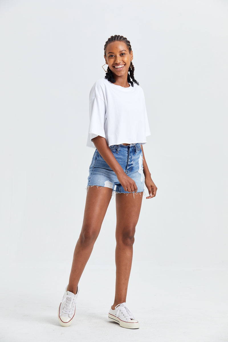 HIGH RISE DENIM SHORTS BYH6004