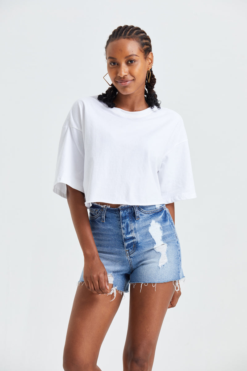 HIGH RISE DENIM SHORTS BYH6004