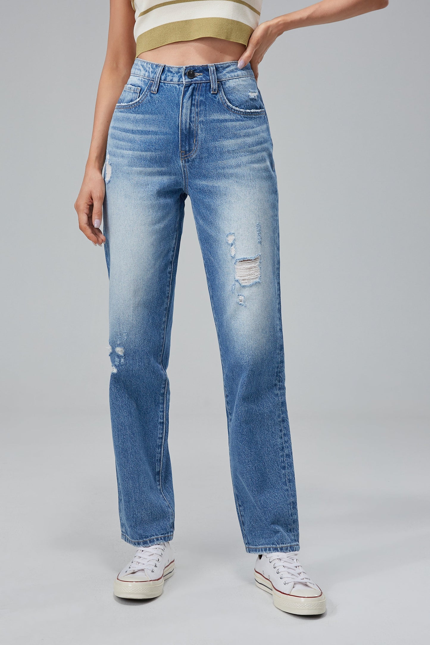 HIGH RISE STRAIGHT LEG JEANS BYT5018