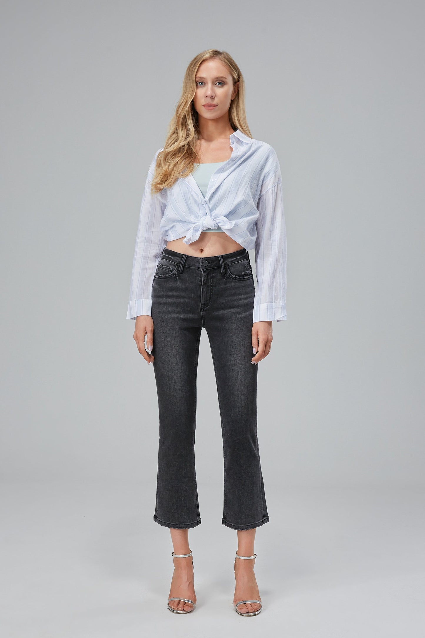 HIGH RISE CROP FLARE JEANS BYF1065 BK