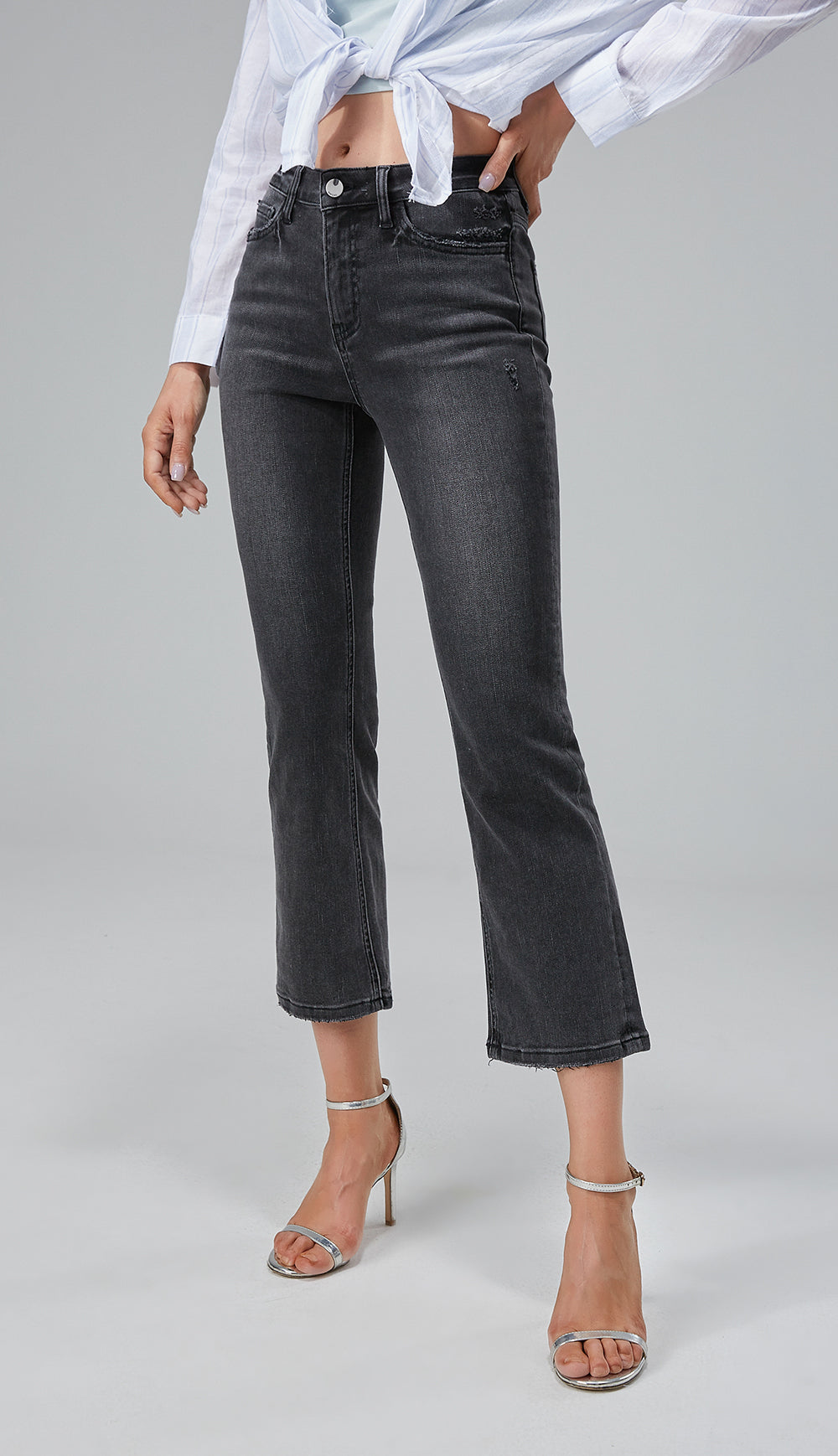 HIGH RISE CROP FLARE JEANS BYF1065 BK