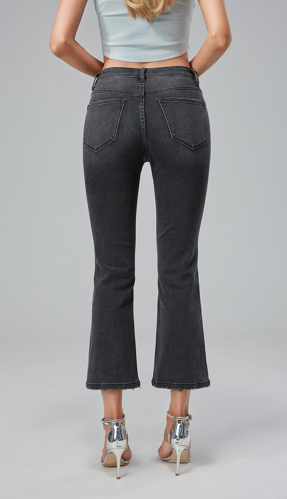 HIGH RISE CROP FLARE JEANS BYF1065 BK