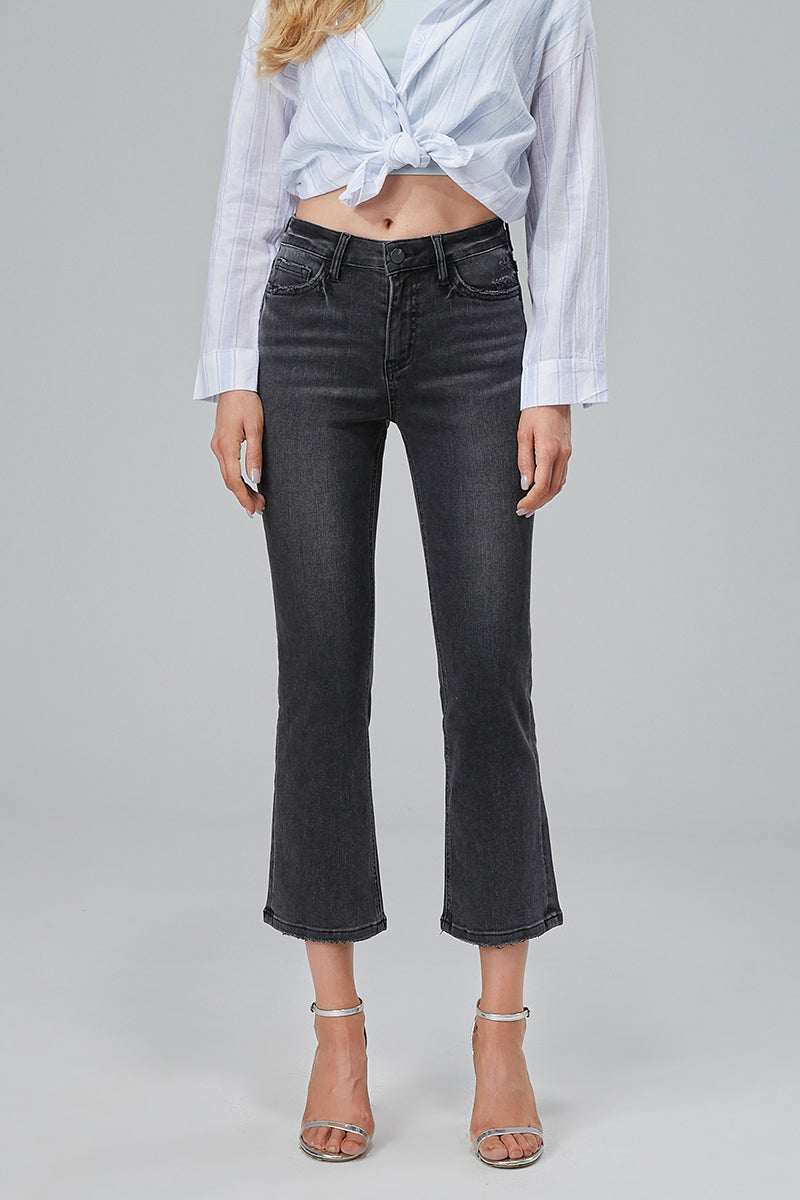 HIGH RISE CROP FLARE JEANS BYF1065 BK