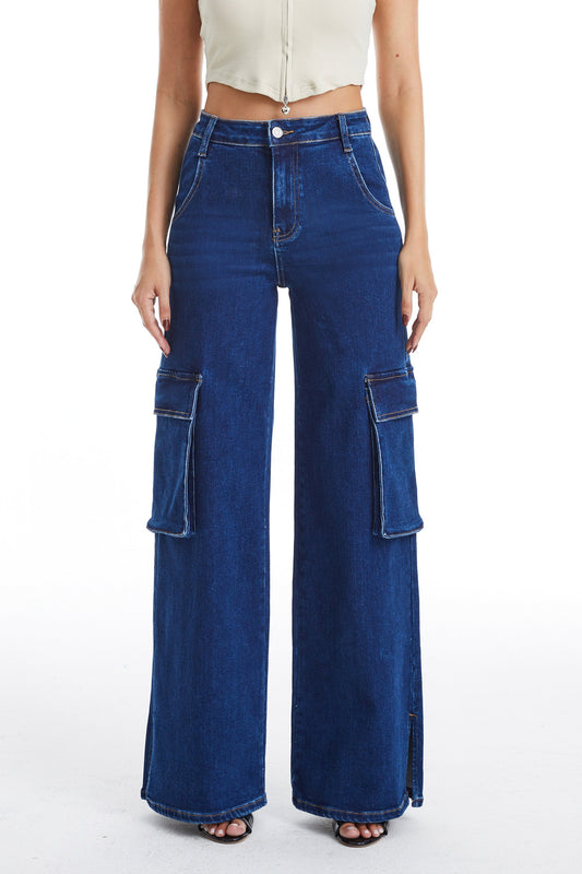 HIGH RISE WIDE LEG FLARE JEANS BYW8105 DB