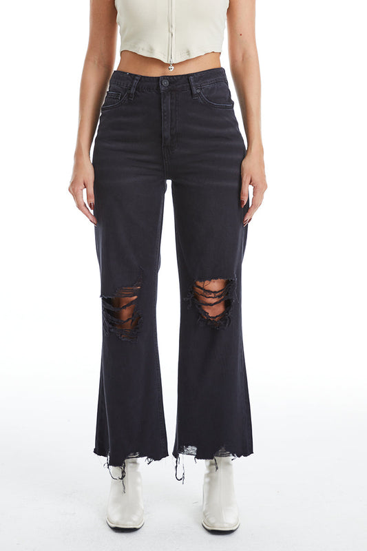 HIGH RISE VINTAGE CROP FLARE JEANS BYF1103 BLACK