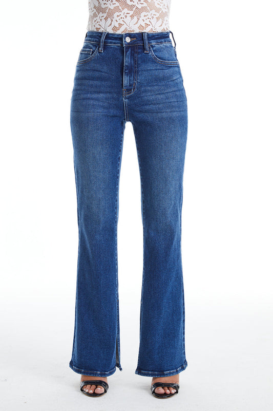 HIGH RISE FLARE JEANS WITH SLIT BYF1095 STARLIGHT