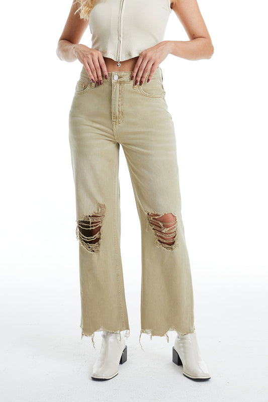HIGH RISE VINTAGE CROP FLARE BYF1103 KHAKI